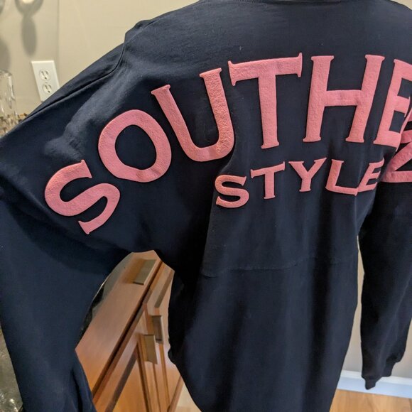 Comfy Black Navy Southern Style Tunic Tee w/Pink Bow Long Sleeve Jersey Top S - Picture 6 of 8